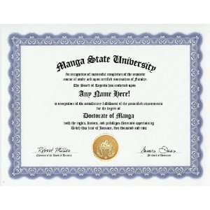  Manga Degree Custom Gag Diploma Doctorate Certificate 