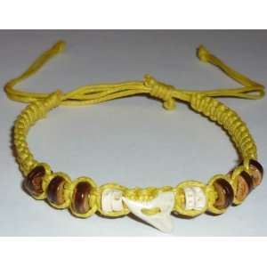  Real Shark Tooth Hemp Bracelet   Yellow Color   Hand Made 