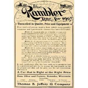 1906 Ad Thomas B. Jeffery The Rambler Automobile   Original Print Ad