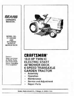 Craftsman Lawn Tractor Operators Manual 917.250020  