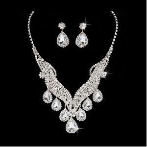 Bridal Wedding Jewelry Set Necklace Crystal Rhinestone Brilliant V 