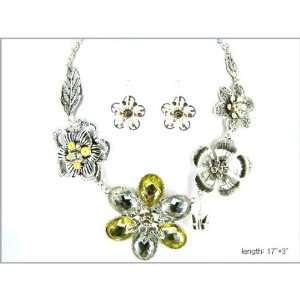 Crystal Flower Theme Necklace Set with Flower Earrings Fashion Jewelry 
