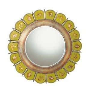  Beveled Wall Mirror in Light Green with Flower Shaped 