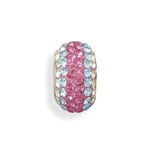 Pink Blue and Yellow Crystal Stripe Story Bead Slide on Charm Sterling 