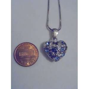  Silver and Blue Swarovski Crystal Heart Necklace 