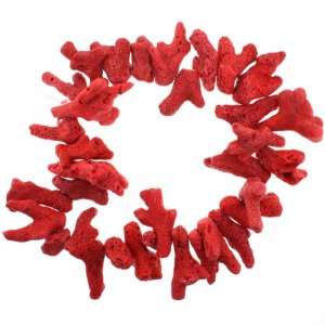 Beads   Dyed Red Sponge Coral  Stick Rough Cut   35mm Height, 18mm 