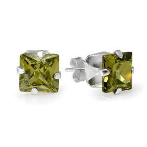   6mm Peridot Green CZ Cubic Zirconia Square Stud Earrings Jewelry
