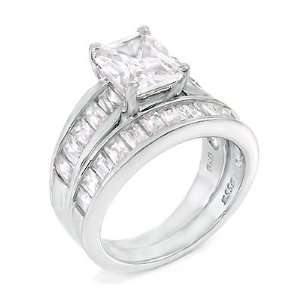 ) Silver Engagement Set / Wedding Ring Set with Cubic Zirconia 