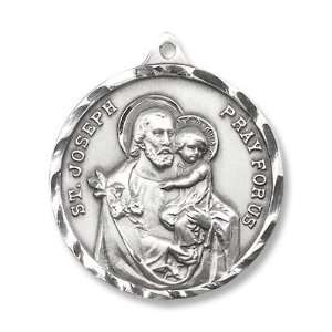 St. Joseph Sterling Silver Medal with 24 Stainless Chain Patron Saint 