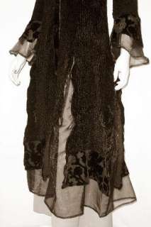 Dress Coat Chocolate Crinkle Silk Velvet Ruffle XL  