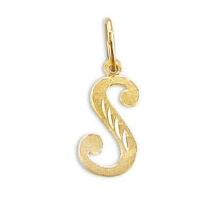  Cursive S Initial 14k Yellow Gold Letter Pendant Solid 