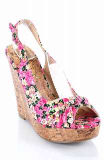 Peep Toe Slingback Platform Wedge Sandals Pinks Floral  