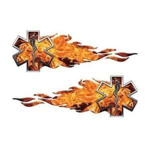  12 Inferno Flaming Star Of Life EMS EMT Decals REFLECTIVE 