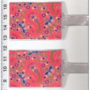  Set of 2 Luggage Tags Made with Butterfly Pink Paisley 