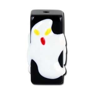  20mm Black Scary Ghost Hand Painted Rectangle Lampwork 
