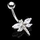 Double Dragon Fly with CZ Belly Ring   Pink  