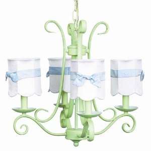   Modern Green Four Arm Harp Chandelier with Blue Sashes