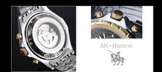 AK Homme New Classic Mens Black Dial Gold Automatic Mechanical Wrist 