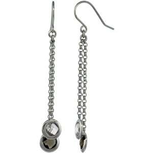  Sterling Silver Natural Stone Dangle Earrings w/ 6mm Smoky 