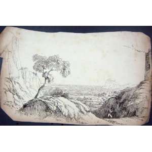 Ackermann Drawing Man Landscape Mountains Cliffs