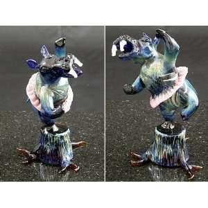  Paul Labrie   Dancing Hippo Art Glass Sculpture