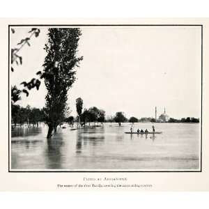  1910 Print Flood Adrianople Tundja River Water Trees Boats 