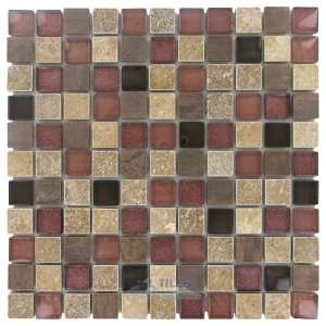  1 x 1 stone, glass & metal mosaic tile in copper canyon 