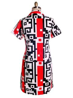 Vintage Op Art Dress Lanvin 1970s Black/Red Sz 10 12  