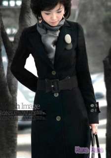 Black Ladies NEW Trench Wool Blend Jacket Coat  