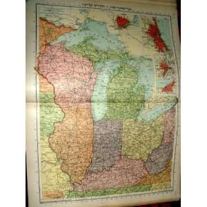   America Old Maps 1931 Mitchigan Wisconsin Indiana Ohio