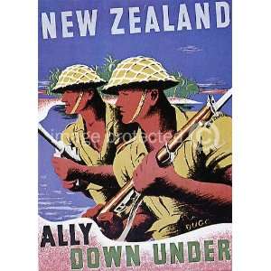  New Zealand Ally Down Under USA WW2 Army Vintage Poster 