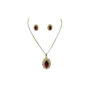   Necklace Set 3pc Ruby Red Stone Victorian Style Gemstone Women Jewelry