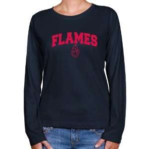 UIC Flames Ladies Navy Blue Logo Arch Long Sleeve Classic Fit Tee 