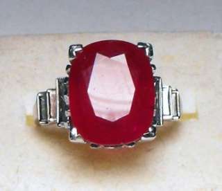   ART DECO HUGE 8.90 CARATS NATURAL LIPSTICK RED RUBY W/G RING  