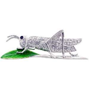   Grasshopper Locust Austrian Crystal Silver Insect Pin Brooch Jewelry