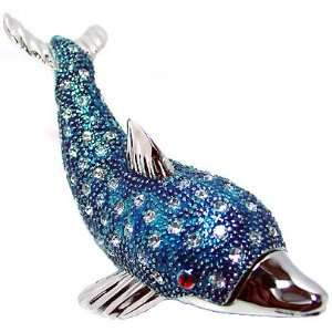  Blue Dolphin Enameled Bejeweled Crystal Trinket Box