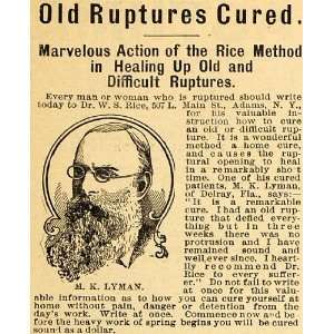 1899 Ad Dr. W. S. Rice Method Ruptures Treatments NY   Original Print 