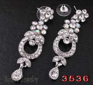 H30240 clear bridal Necklace Earring white gold plated shop 