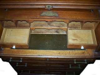 Antique Victorian CARVED OAK CYLINDER ROLL DESK w/Shelf  