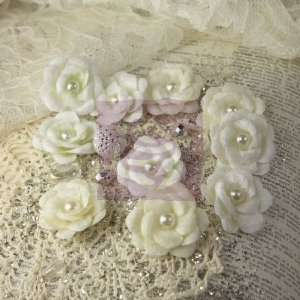  Audrey Rose Velvet Flowers With Pearls 1.25 10/Pkg Snow 