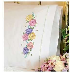   Roses Stamped Cross Stitch Pillowcase Pair Arts, Crafts & Sewing