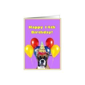  Happy 14th Birthday Boxer dog Card Toys & Games