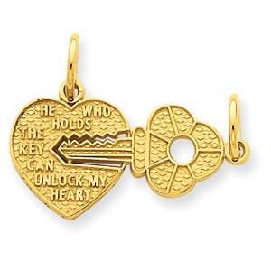  14k Yellow Gold Key and Heart Break Apart Charm Jewelry