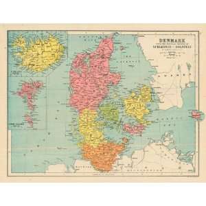  Bartholomew 1877 Antique Map of Denmark