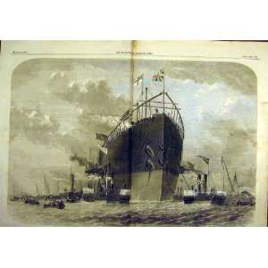  Leviathan Deptford Steam Ship Boats Old Print 1858