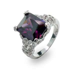 Sterling Silver Amethyst CZ Ring with Diamond CZ Design Size 10 (Sizes 