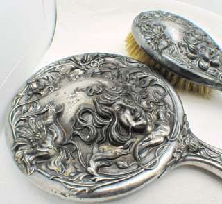 ANTIQUE ART NOUVEAU Derby Silver CO Mirror Brush  
