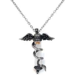    Rod of Asclepius Vial Alchemy Gothic Pendant Necklace Jewelry
