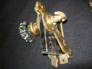 Antique Closet Door Glass Handle Knobs Lockset w Mortis and Backplates 