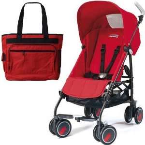   Peg Perego Pliko Mini Stroller with a red Diaper Bag Fire Red Baby